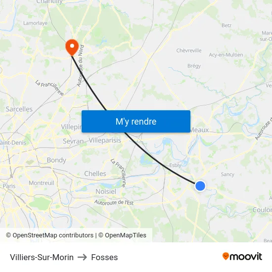 Villiers-Sur-Morin to Fosses map