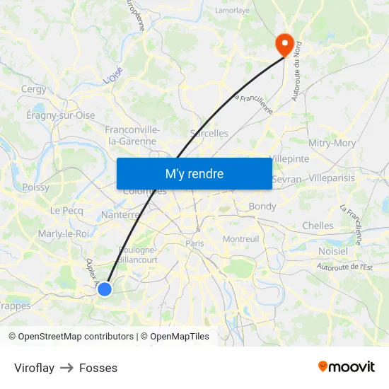 Viroflay to Fosses map