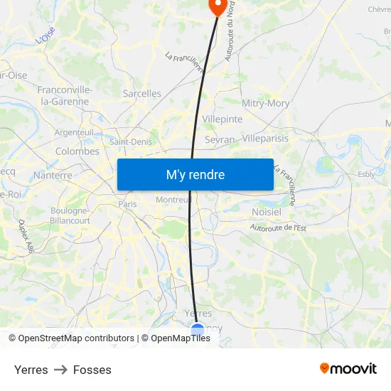 Yerres to Fosses map