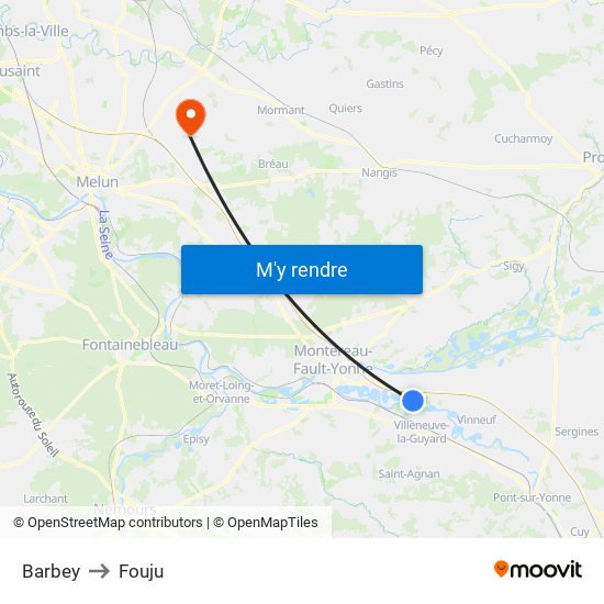 Barbey to Fouju map