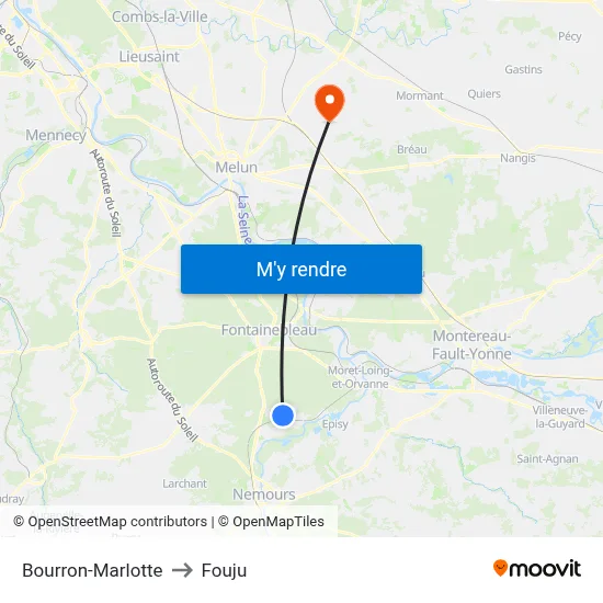 Bourron-Marlotte to Fouju map