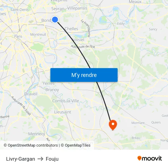 Livry-Gargan to Fouju map