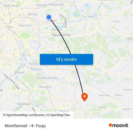 Montfermeil to Fouju map