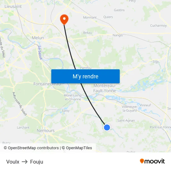 Voulx to Fouju map