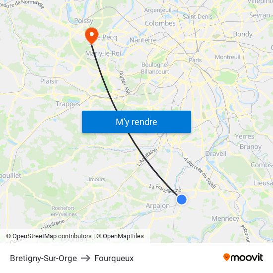 Bretigny-Sur-Orge to Fourqueux map
