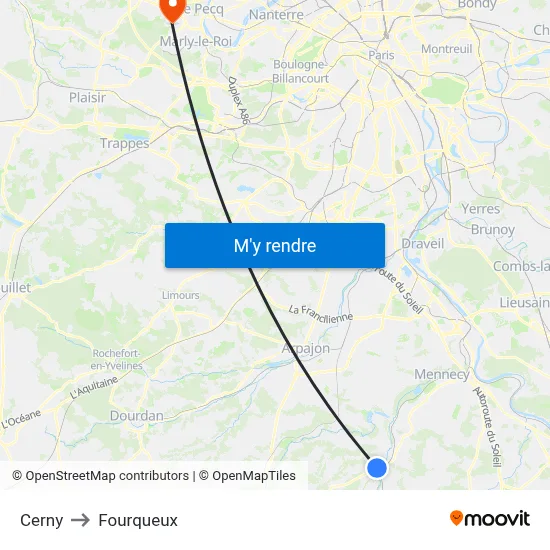 Cerny to Fourqueux map