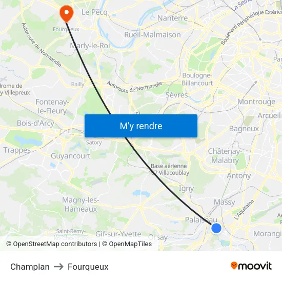 Champlan to Fourqueux map