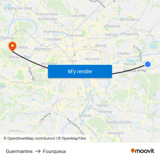 Guermantes to Fourqueux map