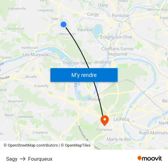 Sagy to Fourqueux map