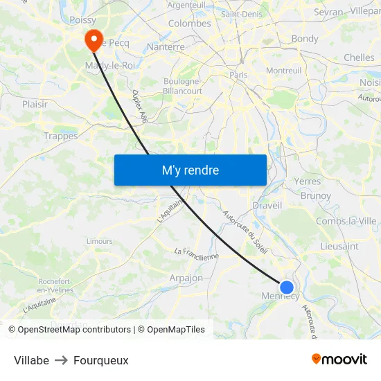 Villabe to Fourqueux map