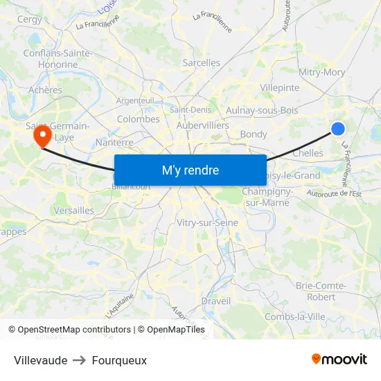 Villevaude to Fourqueux map