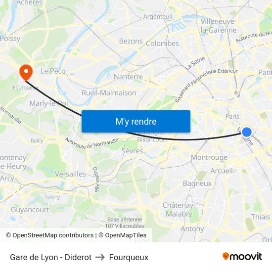 Gare de Lyon - Diderot to Fourqueux map