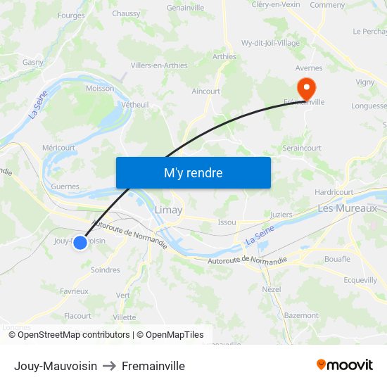 Jouy-Mauvoisin to Fremainville map