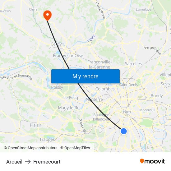 Arcueil to Fremecourt map