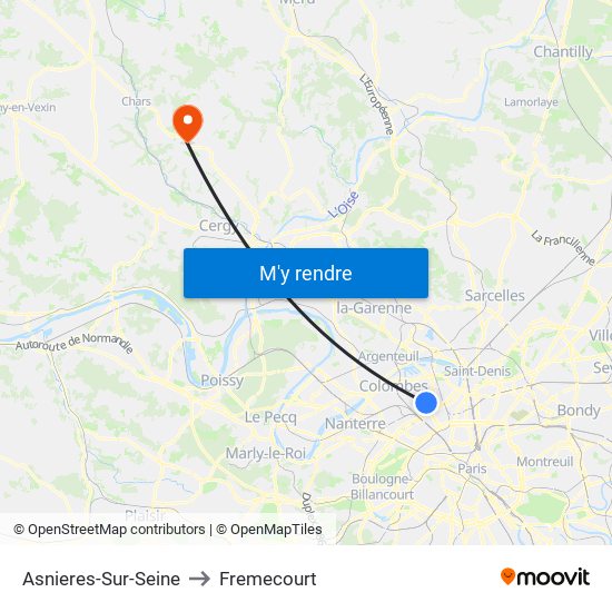 Asnieres-Sur-Seine to Fremecourt map