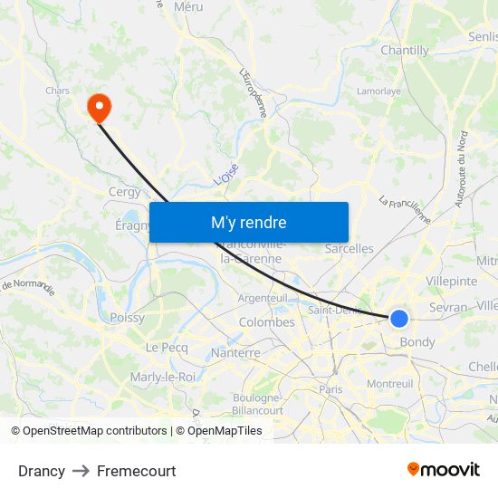 Drancy to Fremecourt map