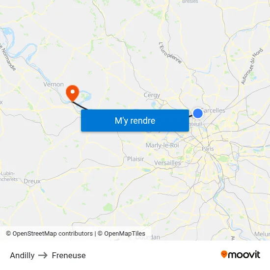 Andilly to Freneuse map