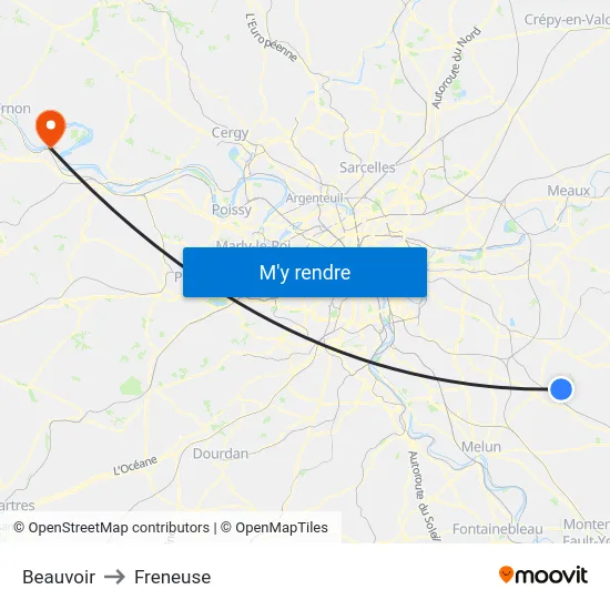 Beauvoir to Freneuse map