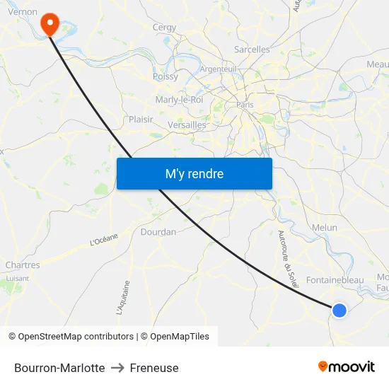 Bourron-Marlotte to Freneuse map