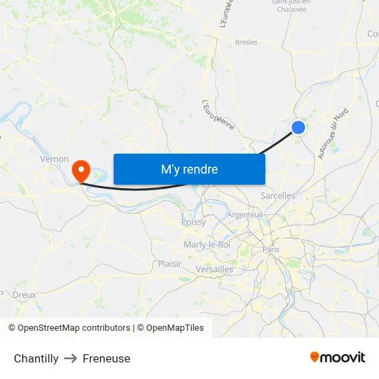 Chantilly to Freneuse map