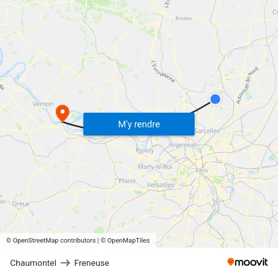 Chaumontel to Freneuse map