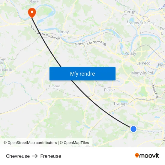 Chevreuse to Freneuse map