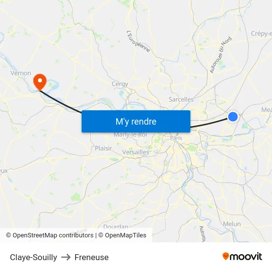 Claye-Souilly to Freneuse map