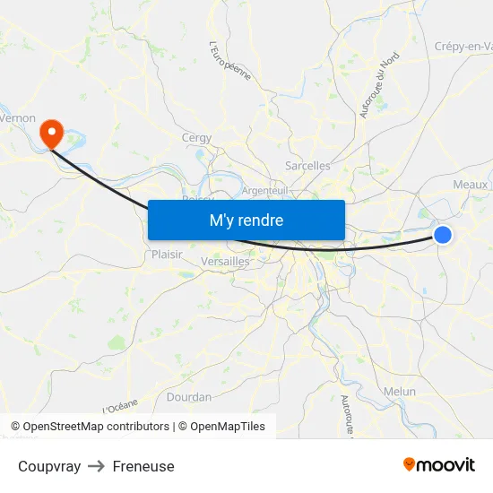 Coupvray to Freneuse map