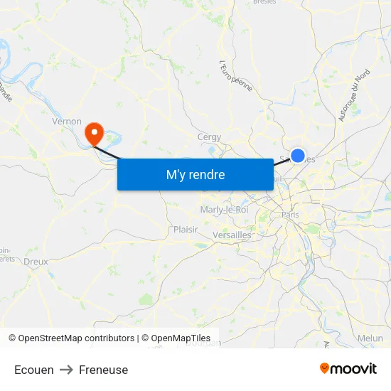Ecouen to Freneuse map