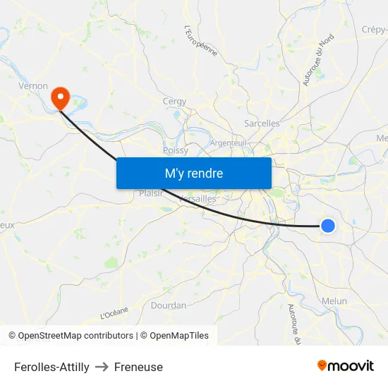 Ferolles-Attilly to Freneuse map