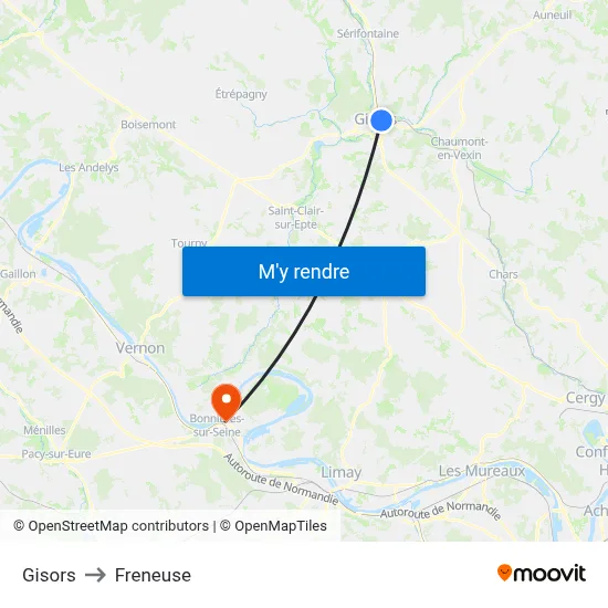 Gisors to Freneuse map