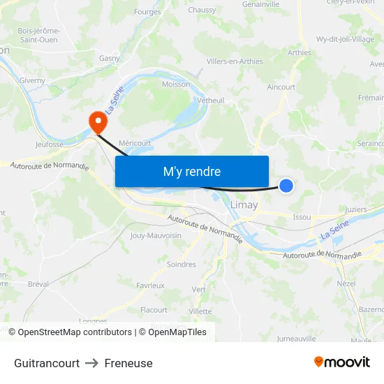 Guitrancourt to Freneuse map
