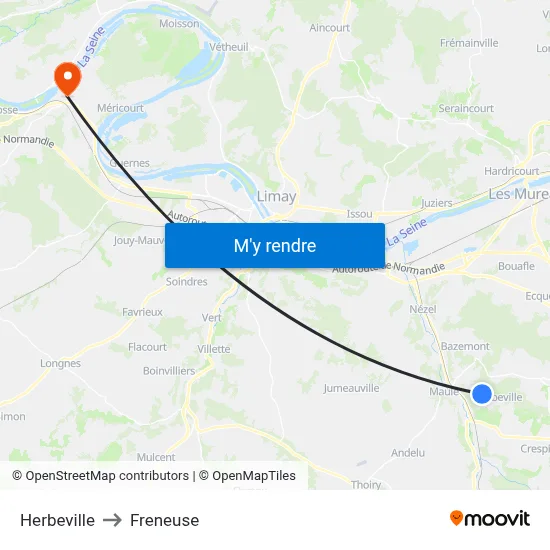 Herbeville to Freneuse map