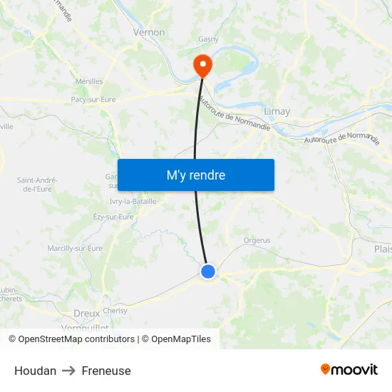 Houdan to Freneuse map