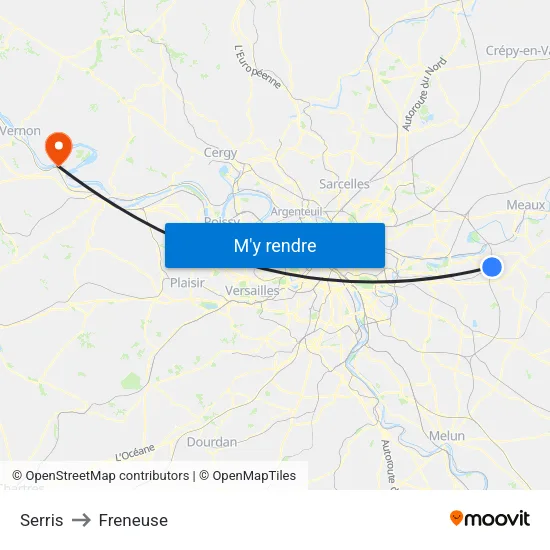 Serris to Freneuse map