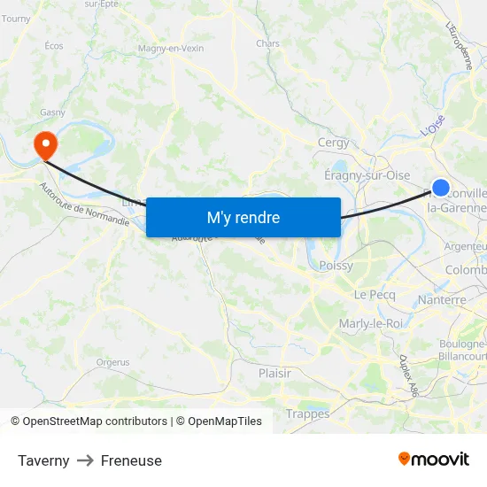 Taverny to Freneuse map