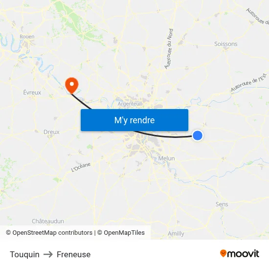 Touquin to Freneuse map