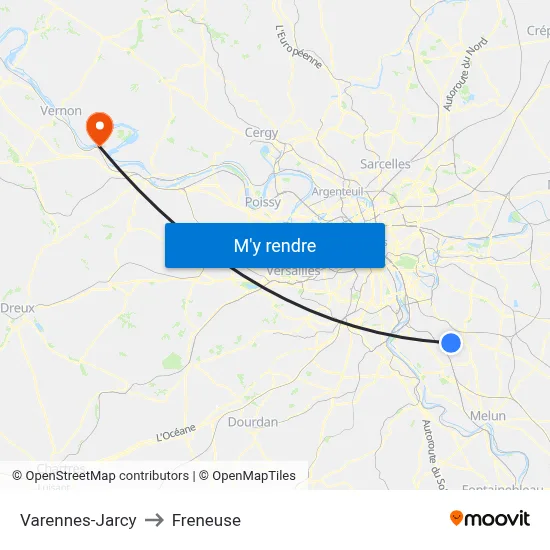 Varennes-Jarcy to Freneuse map