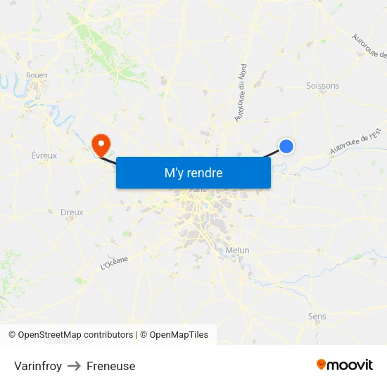 Varinfroy to Freneuse map