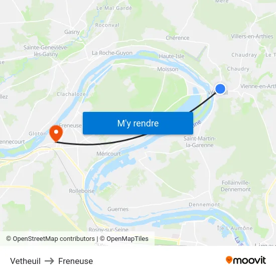 Vetheuil to Freneuse map