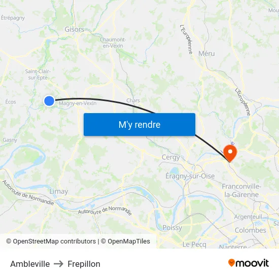 Ambleville to Frepillon map