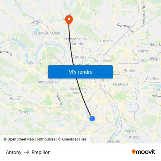 Antony to Frepillon map