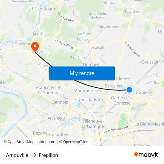 Arnouville to Frepillon map
