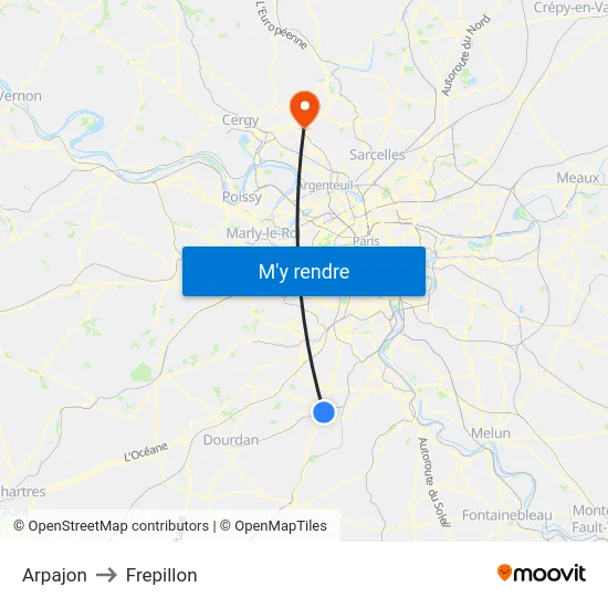 Arpajon to Frepillon map