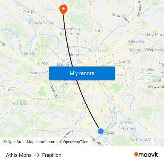 Athis-Mons to Frepillon map