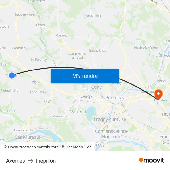 Avernes to Frepillon map