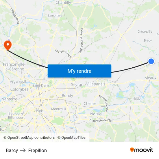 Barcy to Frepillon map