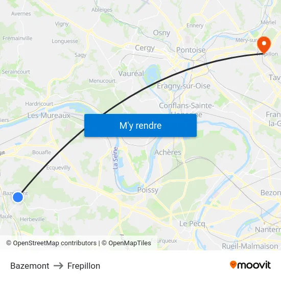 Bazemont to Frepillon map