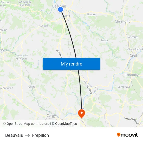 Beauvais to Frepillon map