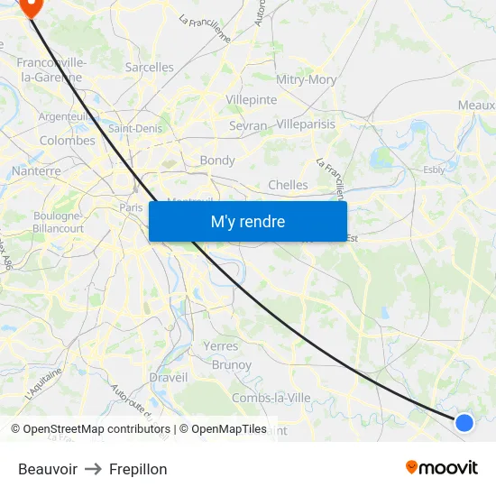 Beauvoir to Frepillon map